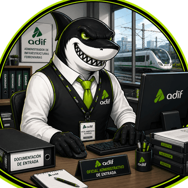 Mascota Oposhark de Oficial Administrativo de Entrada (Adif)