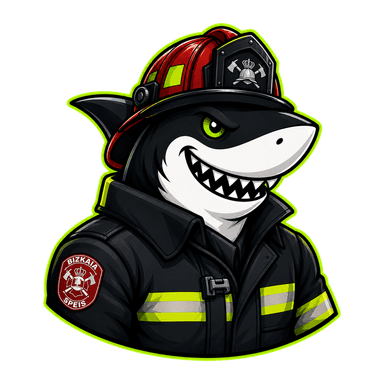 Mascota Oposhark de Bombero Conductor — Bizkaia (Diputación Foral)