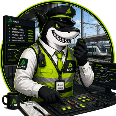 Mascota Oposhark de Factor de Circulación de Entrada — Gestión de la Circulación y Señales (Adif)