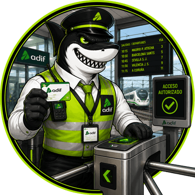 Mascota Oposhark de Factor de Entrada — Estaciones y Atención al Viajero (Adif)