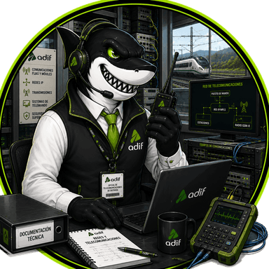 Mascota Oposhark de Oficial de Telecomunicaciones de Entrada (Adif)